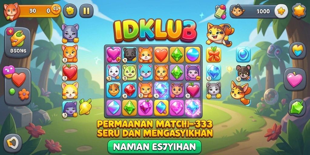 Tampilan gameplay Match-3 yang seru dan penuh warna.