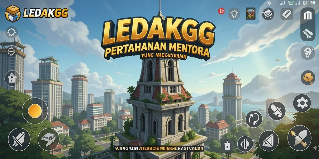 Screenshot gameplay <strong>LEDAKGG</strong> menampilkan aksi menara pertahanan menghadapi gelombang musuh.