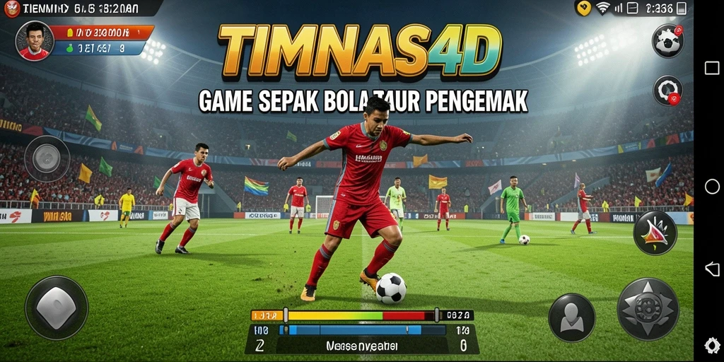 Screenshoot utama TIMNAS4D menampilkan aksi seru di lapangan sepak bola.